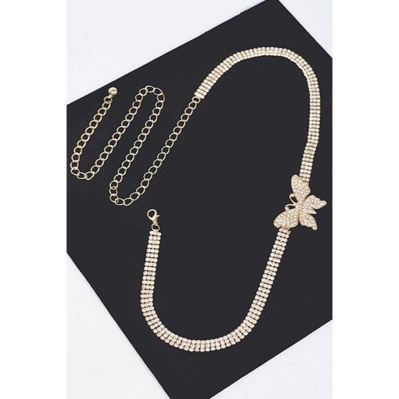 Rhinestone Butterfly Gold Chain Belt